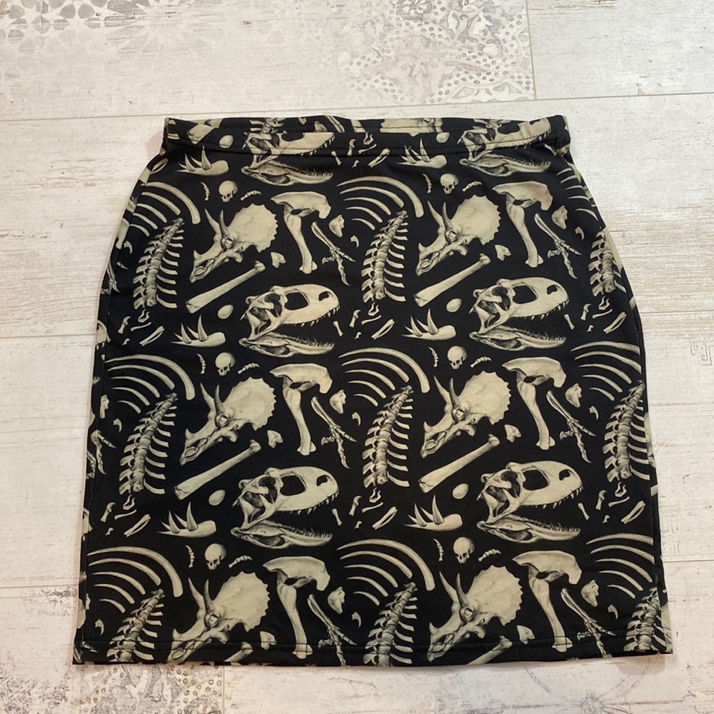 Black and Cream Fossil Print Mini Skirt Pencil Style